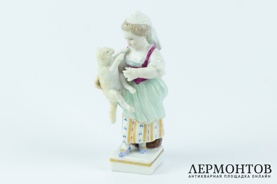 Миниатюра Девочка с козленком. Германия, Мейсенская фарф. ман-ра, 1920-30-е г