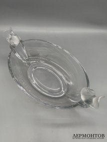 Овальная ваза для фруктов с птичками. Хрусталь, Cristal de Sèvres, Франция, 20 век