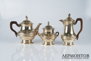 Кофейный сервиз. Серебро 950 пробы, дерево. Франция, XIX век.
