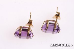 Серьги с аметистами 5,8 ct. Золото 585 пробы. США