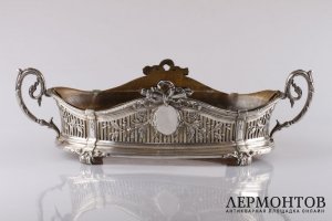 Ваза для фруктов ажурная с латунной вставкой. Posen. Серебро 800 пробы. Германия