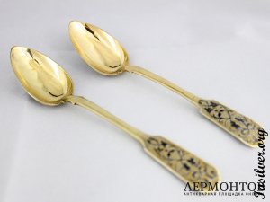Две чайные ложки. 1856 год. Серебро 84. Россия