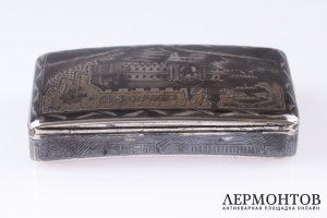 Табакерка с черневым узором. Серебро 84. Российская империя