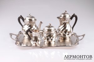 Чайно-кофейный сервиз рококо. Серебро 950. Франция