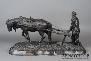 Скульптура Граф Скульптура Граф Толстой пашет. Формовщ Самойлин. Россия, 1913. Чугун.