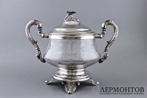 Сахарница в оправе. Серебро 950 пробы, стекло. Франция, XIX в.