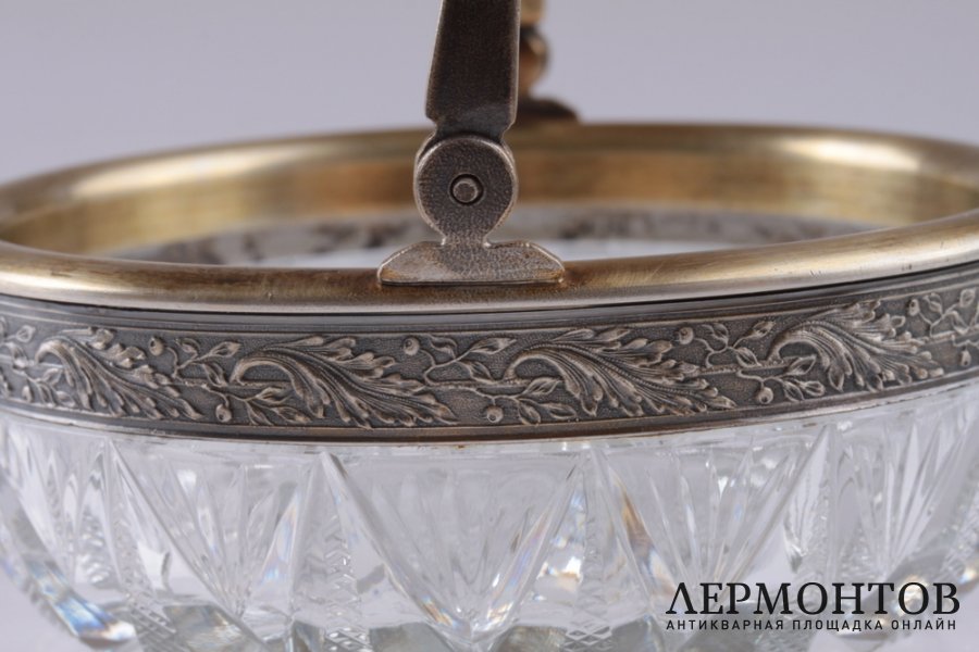 Конфетница. Хрусталь в серебре. Серебро 875 пробы. Середина XX века. СССР