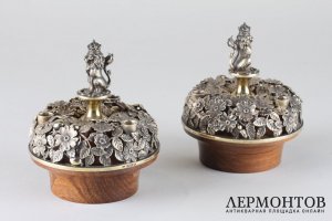 Подсвечники парные Львы, номерные.  Серебро 925 пробы. Англия, Лондон. XIX в.