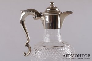 Графин. Серебро 925 пробы, хрусталь. 1901 год. Англия