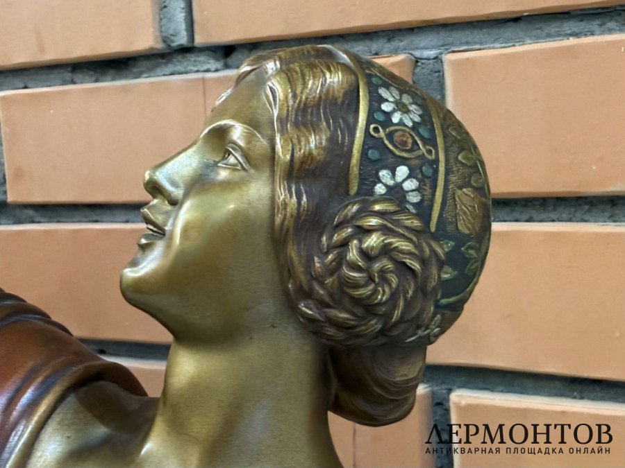 Скульптура Девушка с обручем в ст. Ар Деко. Германия, 1930-е гг. Бронза, цветн. лаки.