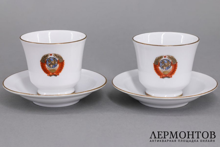 2 кофейные пары, Кремлевский сервиз. Фарфор. СССР, ЛФЗ, 1960-70е гг.