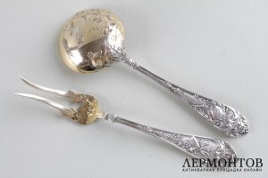 Набор для закусок. E. Ernie. Серебро 950 пробы, золочение. Франция, XIX в.