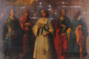 Икона Избранные святые. Димитрий, Анна, Авив, Самон, Гурий. Россия, пер. пол. XIX в.