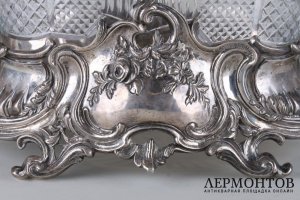 Ваза-фруктовница со стеклянной вставкой. Серебро 925 пробы, Германия. XX в.