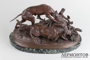 Скульптура Охотничьи собаки с зайцем. Париж, авт. Jules Moigniez, кон. 19 в. Бронза.