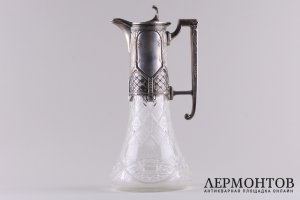 Кувшин в стиле модерн. Серебро 900 пробы, хрусталь. Европа, 1890-1910-е гг.