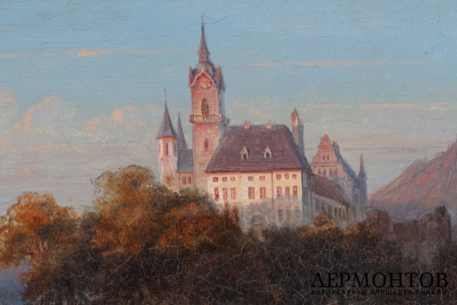 Картина Пейзаж с охотниками. Западная Европа, художник C.V. Холст, масло.