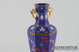 Ваза Цветы и птицы, на подставке. Клуазоне. Китай, 1950-70-е гг.