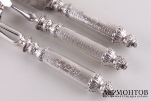 Комплект для сервировки мяса. E. Ernie. Серебро 950 пробы, сталь. Франция, XIX в.