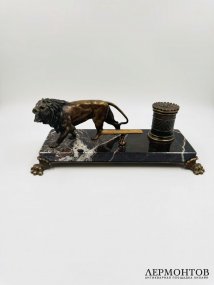 Чернильный прибор со львом. Бронза, мрамор, Западная Европа, 20 век