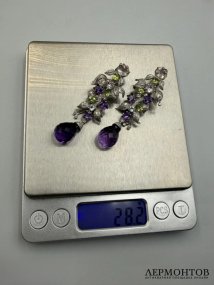 Серьги с аметистами и топазами. Золото 750 пробы
