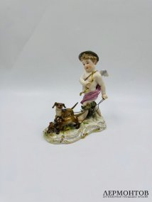 Статуэтка «Амур с таксами». Фарфор, роспись, Meissen, Германия, конец 19 века
