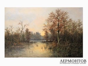 Картина. Осенний пейзаж. A. Villem. Холст, масло. Европа