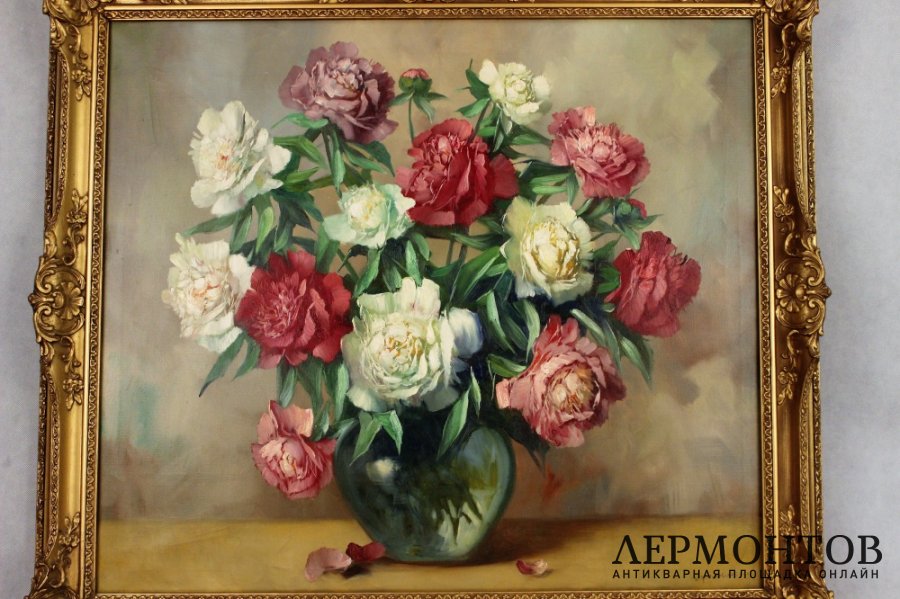 Картина. Пионы. Хельмут Андреас Фольквайн. Холст, масло. Германия
