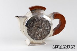 Чайник в стиле ар деко с восточным мотивом. Серебро 900 пробы. Камбоджа
