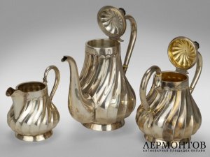 Сервиз в ст. Модерн. Россия, Н. Зверев, 1900-е гг. Серебро 84 пробы.