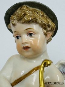 Статуэтка «Амур с таксами». Фарфор, роспись, Meissen, Германия, конец 19 века
