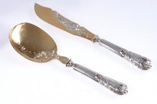 Набор для мороженого. Серебро 950 пробы, золочение, резьба. Франция