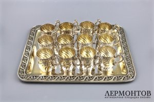 Набор стопок на 12 персон. Серебро 950 пробы. Франция, XIX век.