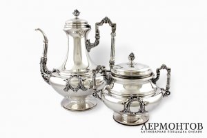 Кофейник и сахарница. DEBAIN e FLAMENT. Серебро 950. Франция, XIX.