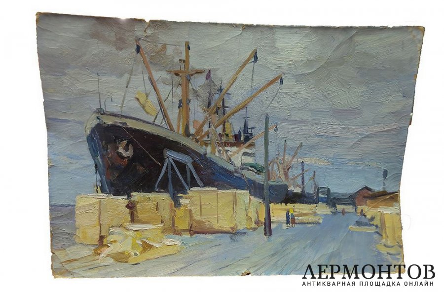 Картина. На причале. Картон, масло. Россия