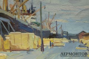 Картина. На причале. Картон, масло. Россия