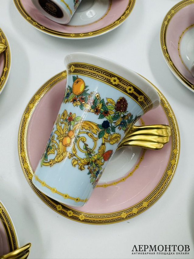 Чайный сервиз на 6 персон «Le Jardin des Papillons», форма Ikarus. Фарфор, золочение, Rosenthal, Versace