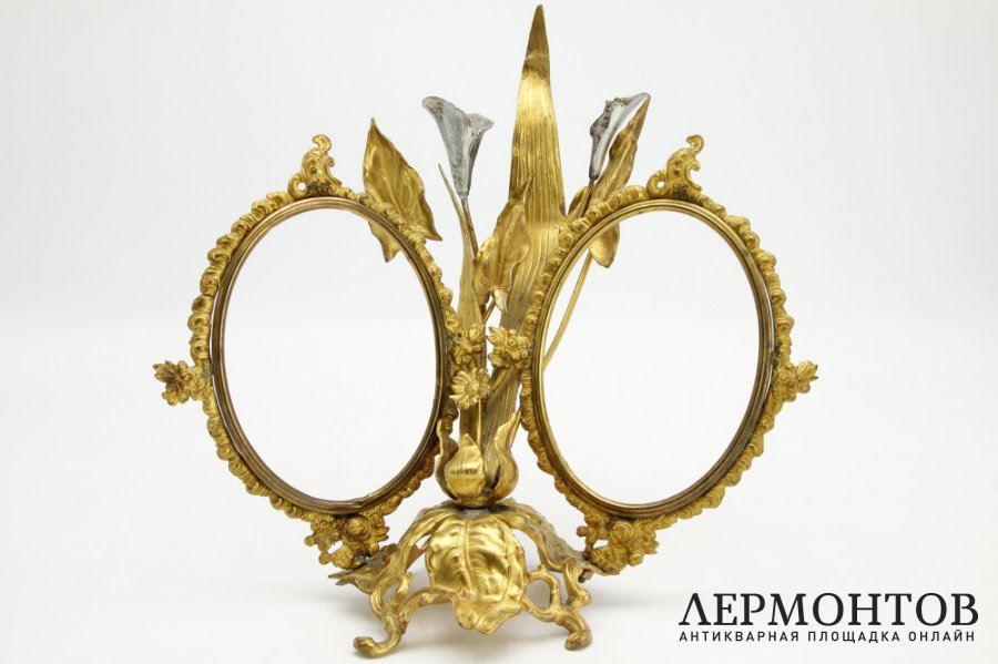 Рамка для двух фото, в стиле модерн. Европа, 1890е гг. Металл, золочение, серебрение