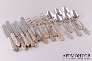 Комплект столовых приборов. Серебро 84 пробы. Густав Клингерт, Россия, 1898-1914 годы