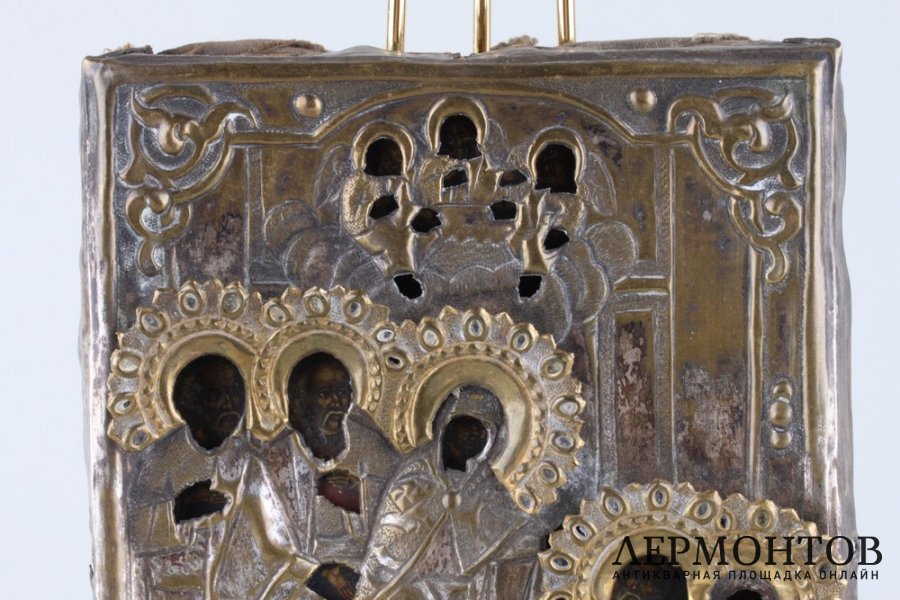 Икона в окладе Явление Богоматери преп. Сергию Радонежскому. 1810-30е гг.