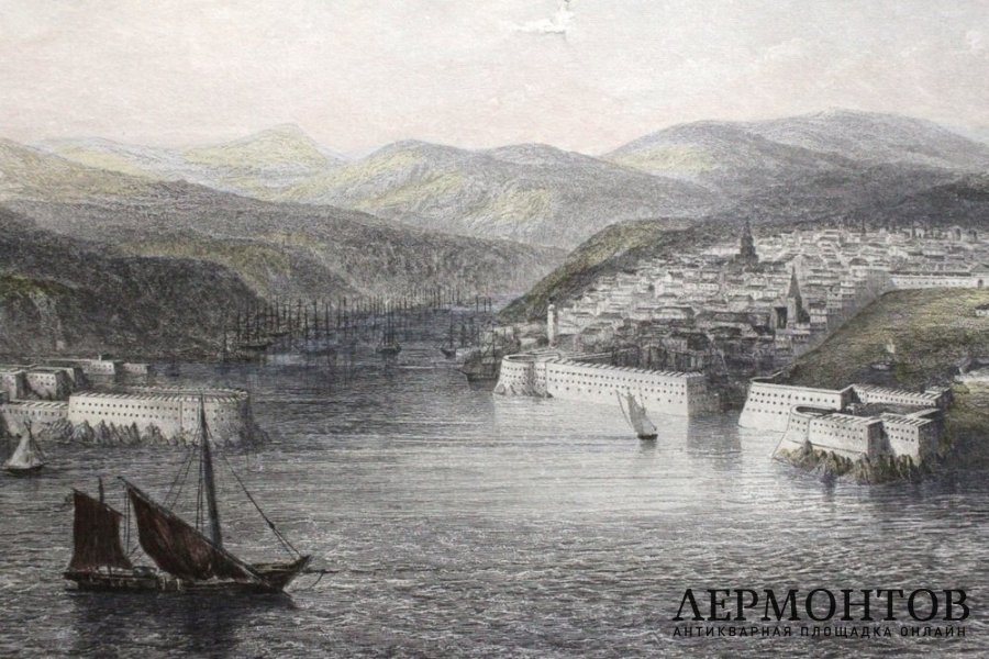 Гравюра. Вид на Севастополь с высоты птичьего полета. Лондон. 1860-е. 
