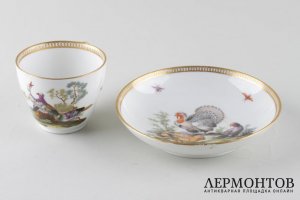 Кофейная пара с птицами. Meissen. Фарфор, роспись. Период Марколини, 1774-1814 гг.