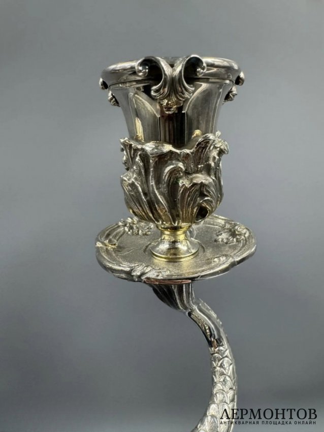 Парные подсвечники «Дельфины». Серебро 925 пробы, Faberge, Франция