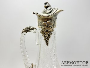 Графин в ст. Модерн. Россия, Немиров-Колодкин, 1900-е гг. Серебро 84 пробы, хрусталь.