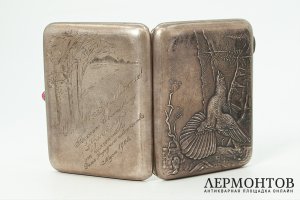 Портсигар Глухарь на току. СССР, Московская ювелирная фабрика, 1953 год. Серебро 875 