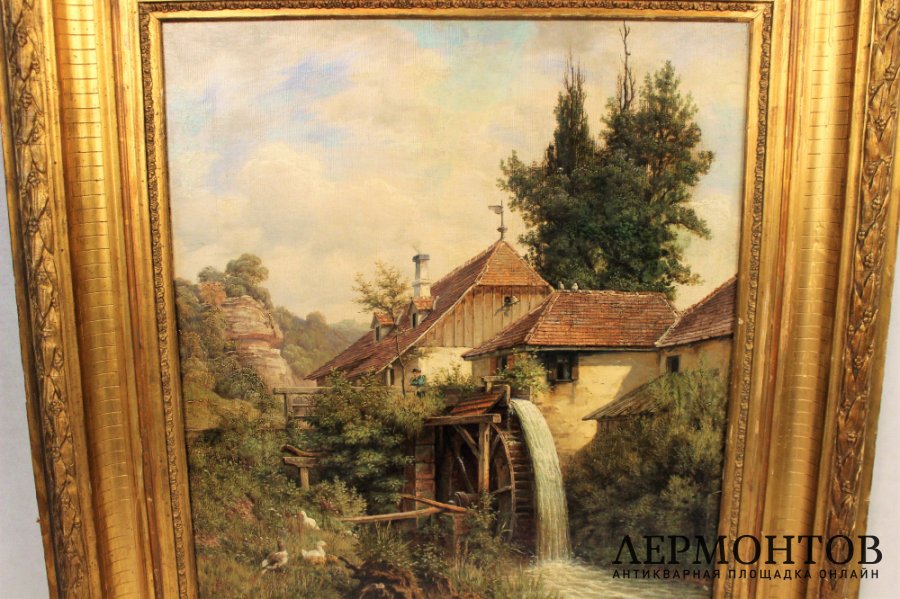 Картина. Мельница. Wilhelm Gattinger. Холст, масло.