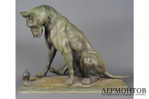 Скульптура Собака с цыпленком. Италия, автор Antonio Amorgasti, 1923 г. Бронза