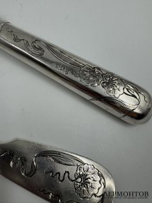 Набор «Эгоист»: ложка, вилка, нож. Серебро 84 пробы, Н. Павлов, Россия, 1908–1917 годы