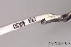 Ложка чайная. Густав Клингерт. Серебро 84 пробы, выемчатая эмаль. Россия, XIX век.