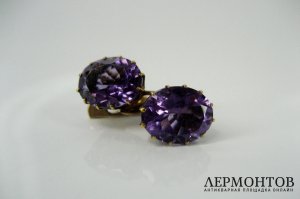 Серьги. Золото 56 пробы. Аметисты.  Российская Империя.